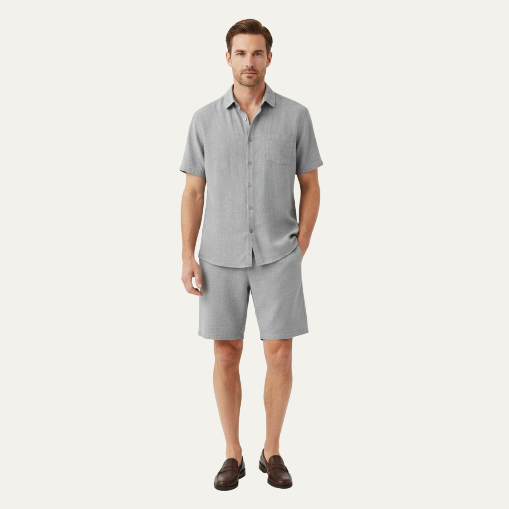 The Willowford Ridge Men’s Breathable Summer Linen Set –Shirt & Shorts