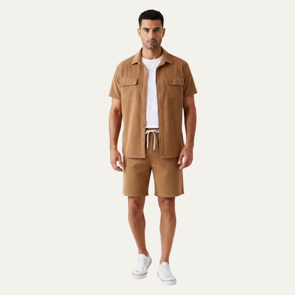 The Ridgecrest Park Men’s Corduroy Casual Summer Set – Shirt & Shorts