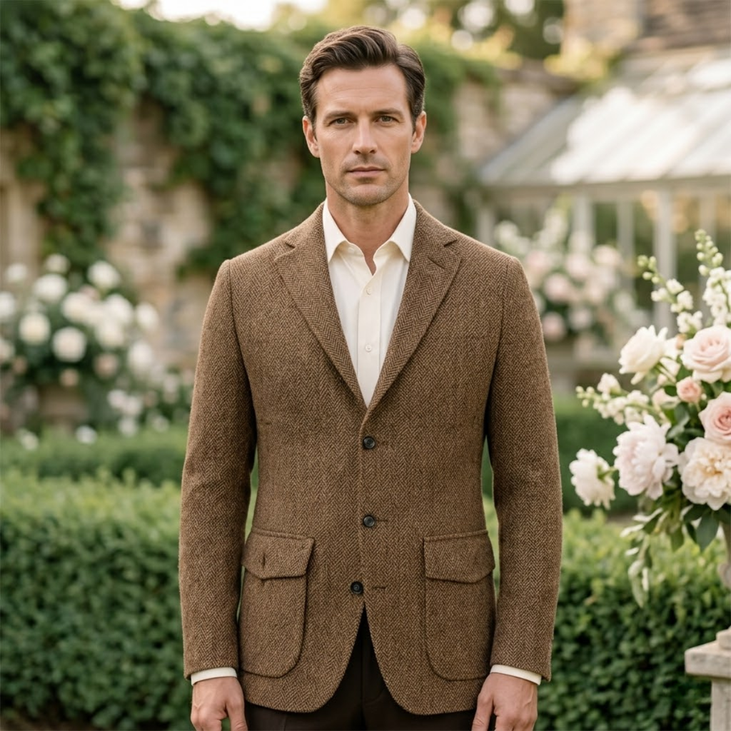 The Soveria Men’s Single Breasted Herringbone Tweed Blazer - Wedding Guest