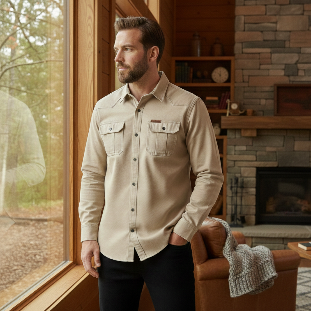 The Cedarfield Men’s Solid Color Multi Pocket Soft Cargo Shirt
