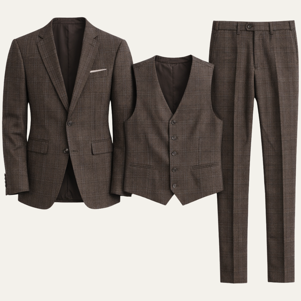 The Vigevano Men’s Plaid 3 Piece Suit – Blazer Vest and Pants Formal Set