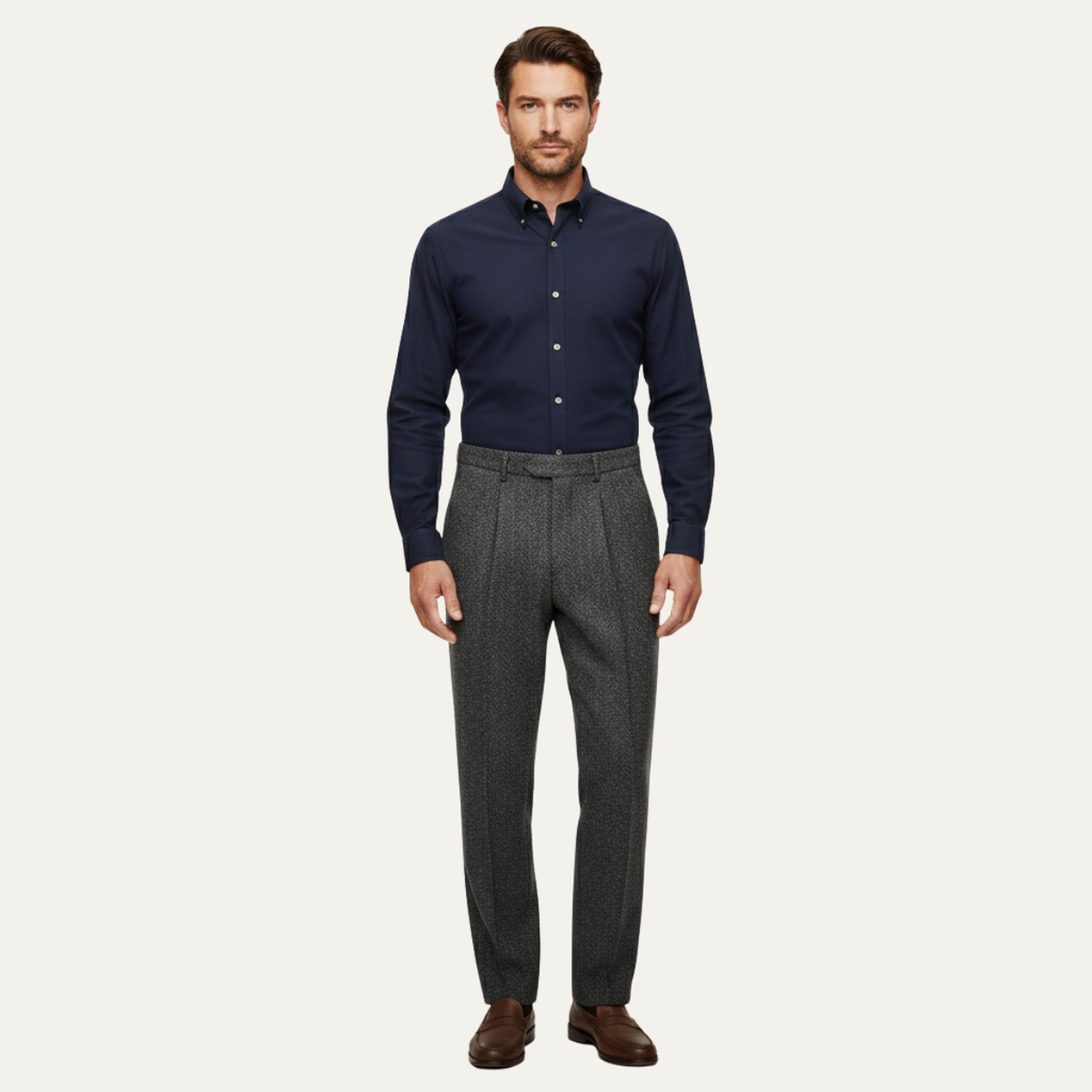 The Bridgecrest Men’s High Waisted Herringbone Retro Tweed Pants