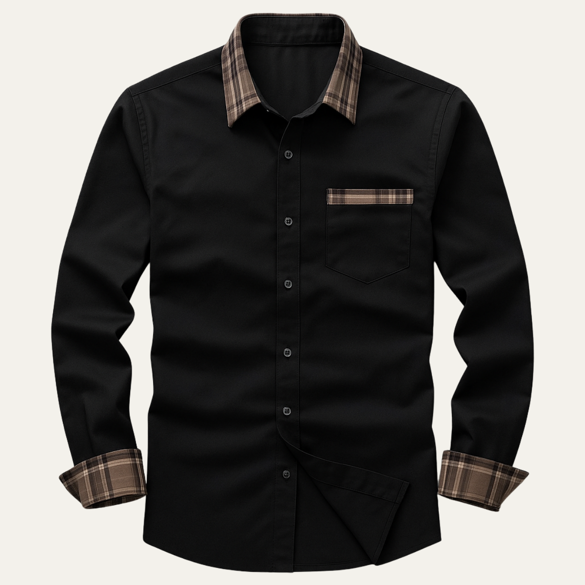 The Amelia Men’s Casual Button Up Dress with Plaid Collar & Cuffs