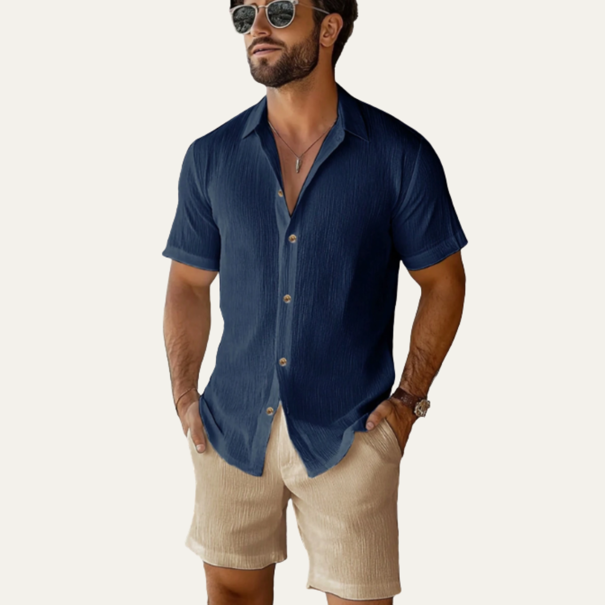 The Glenridge Park Men’s Lightweight Co Ord Set – Button Up Shirt & Drawstring Shorts