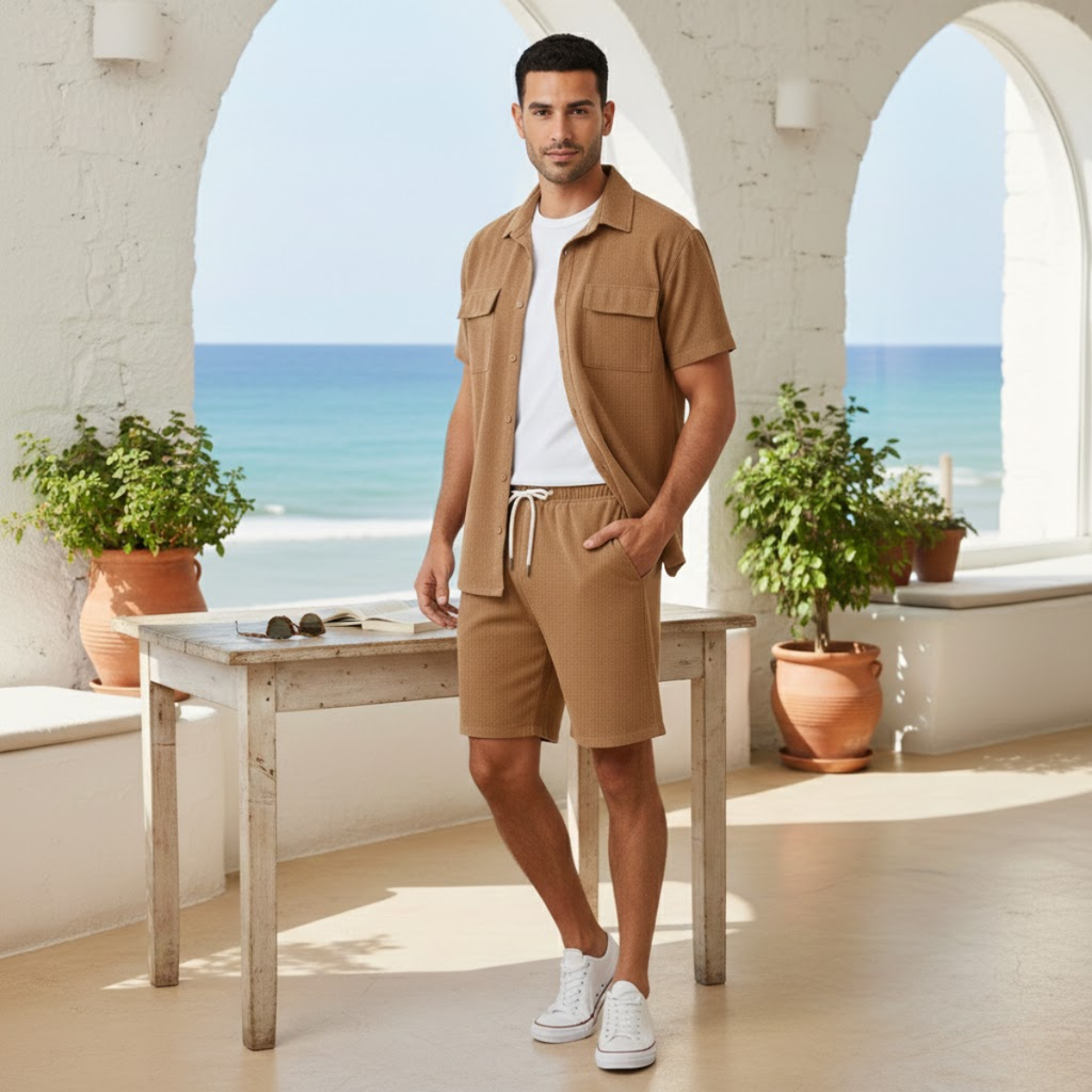 The Ridgecrest Park Men’s Corduroy Casual Summer Set – Shirt & Shorts