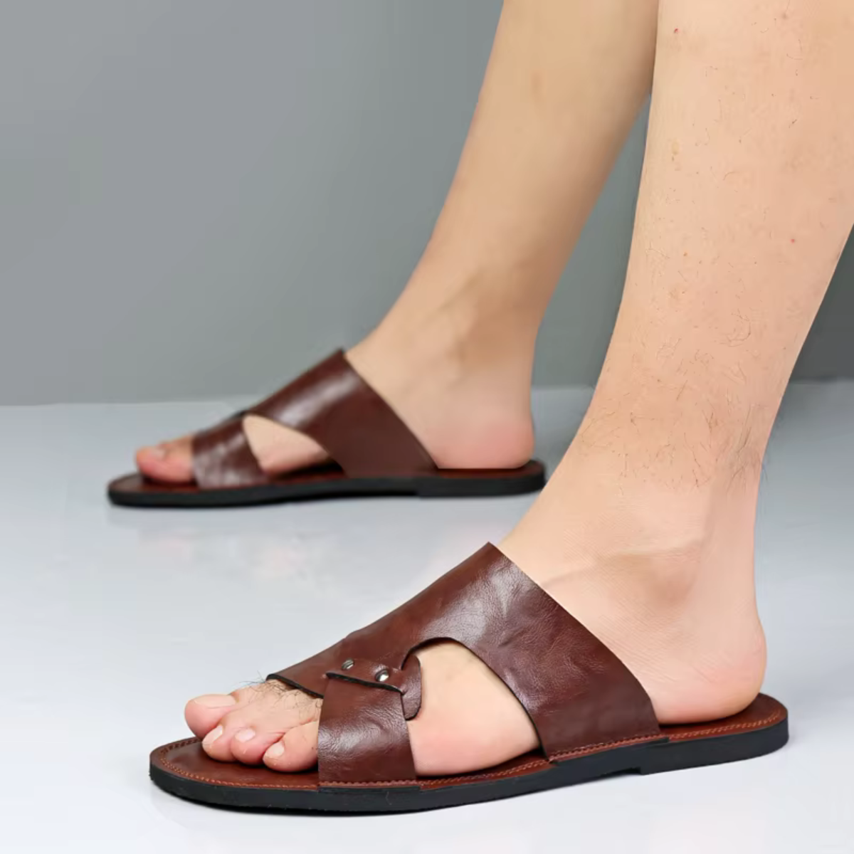 The Greenwich Men’s Leather Comfort Slide Sandals