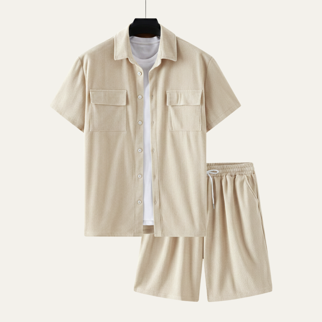 The Ridgecrest Park Men’s Corduroy Casual Summer Set – Shirt & Shorts