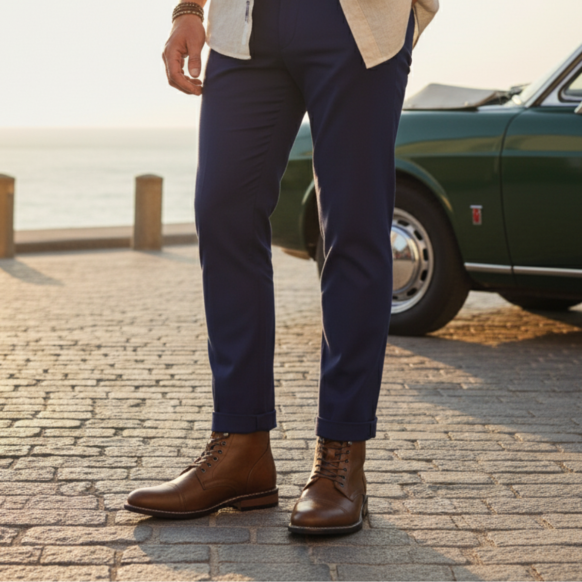 The Porto Cervo Men’s Durable  Faux Leather Lace Up Ankle Boots