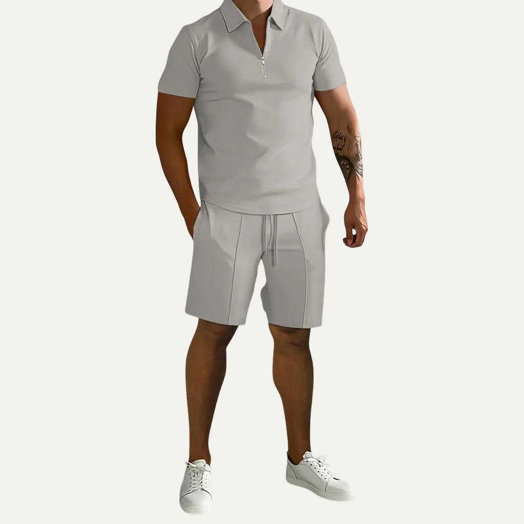 The Kingsport Men’s Summer Polo Shirt & Shorts Set – Gray