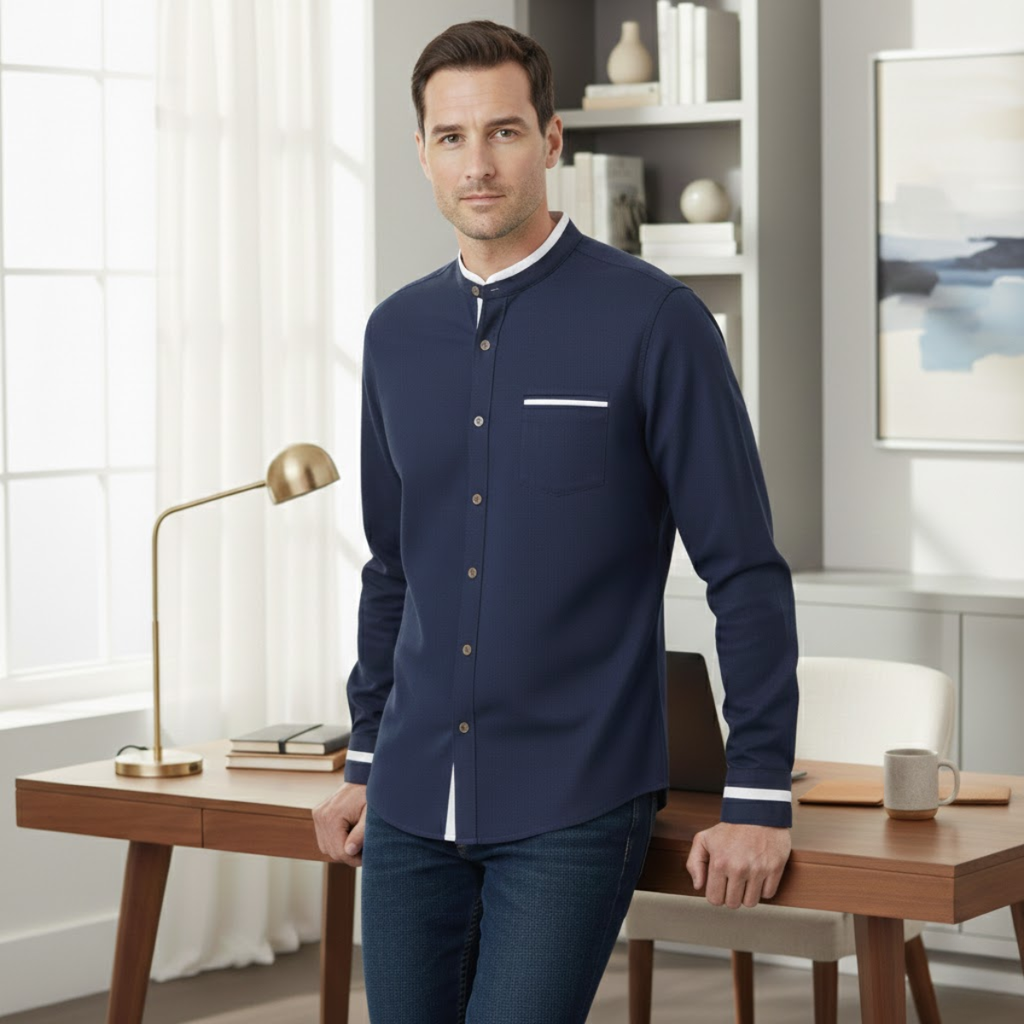 The Silverhaven Ridge Men’s Standing Collar Business Button Up Shirt