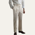 The Claremont Men’s High Waisted Linen Dress Pants with Adjustable Side Buckle Waist