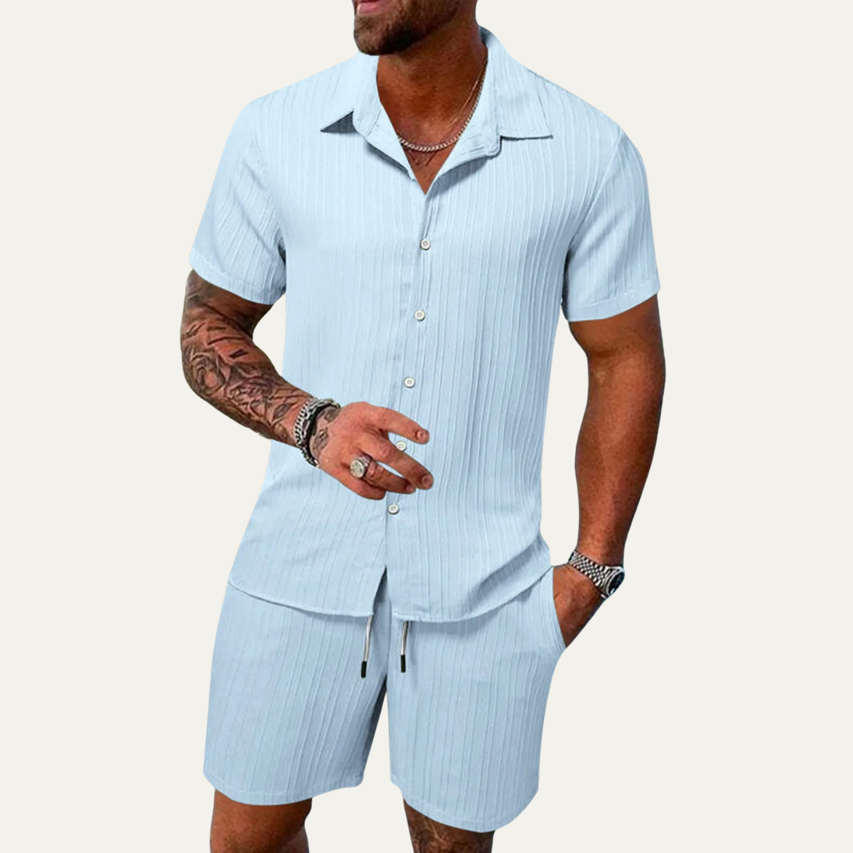 The Glenhaven Falls Men’s Breathable Soft Summer Set – Shirt & Shorts