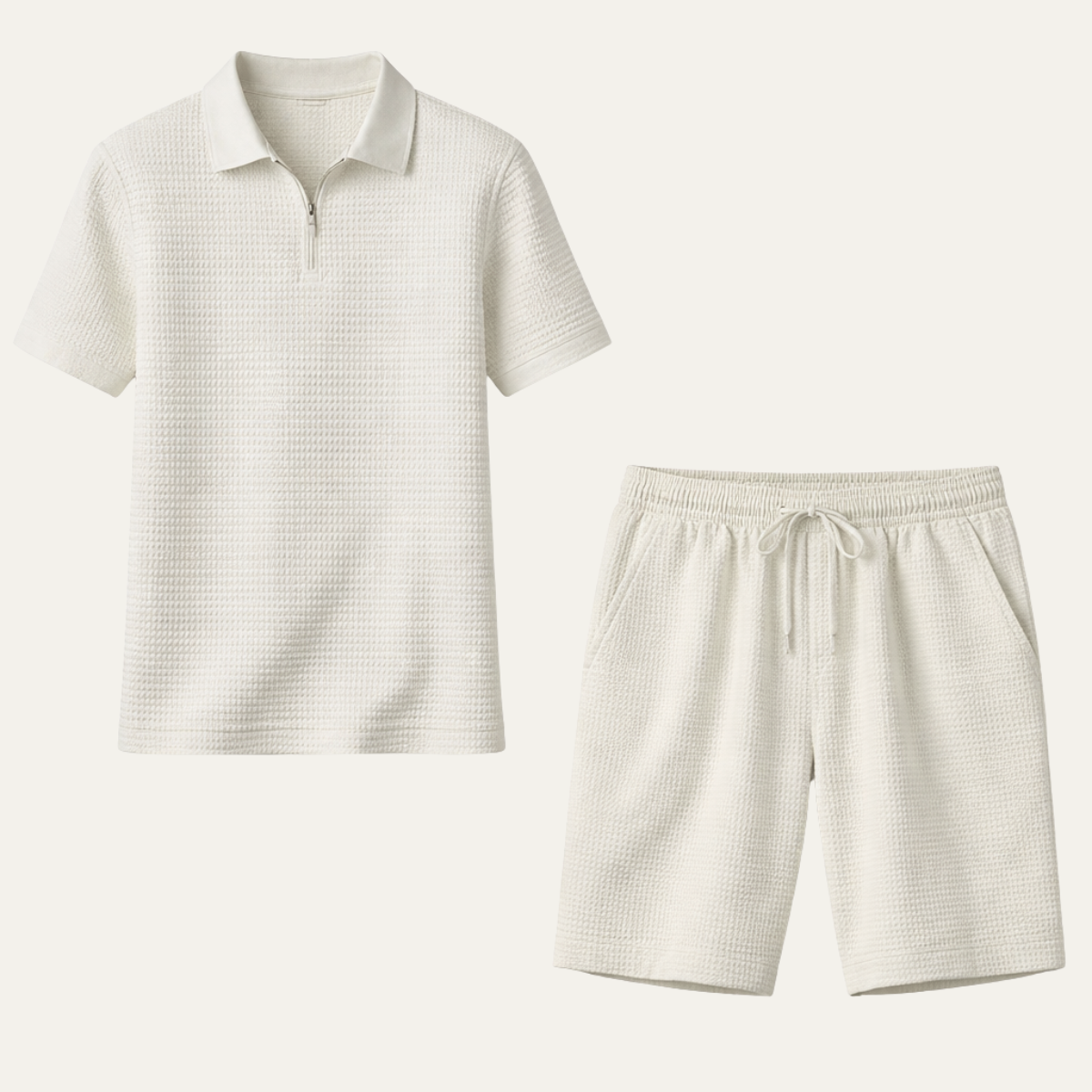The Willowmont Men’s Summer Waffle Knit Set – Polo & Shorts