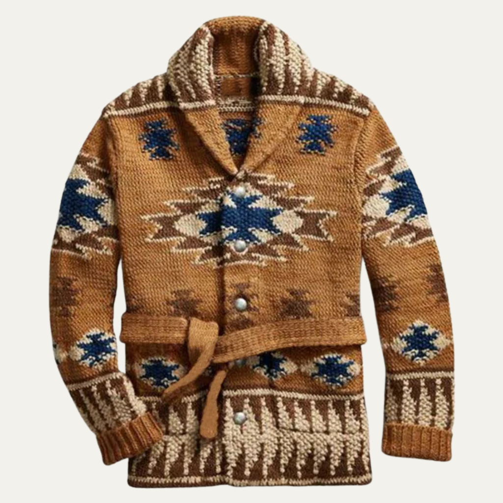 The Positano Men's Jacquard Retro Casual Thick Cardigan Knit Sweater