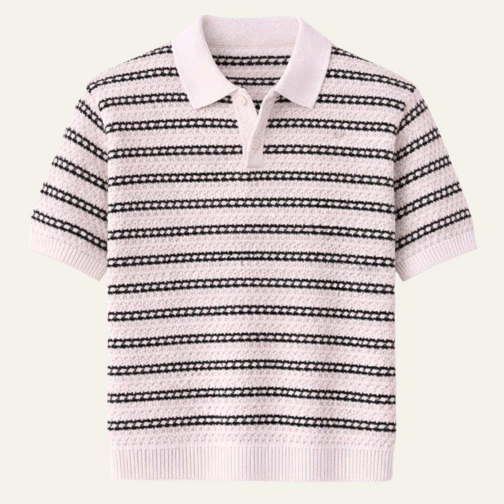 The Brunello Men’s Turn Down Collar Striped Knit Polo Shirt