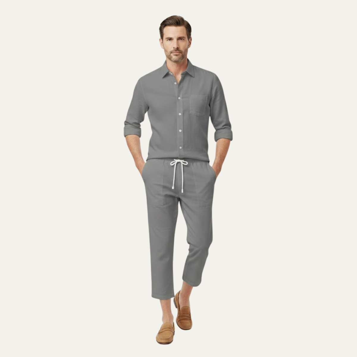 The Meadowcrest Men’s Casual Lightweight Summer Set – Shirt & Pants Set