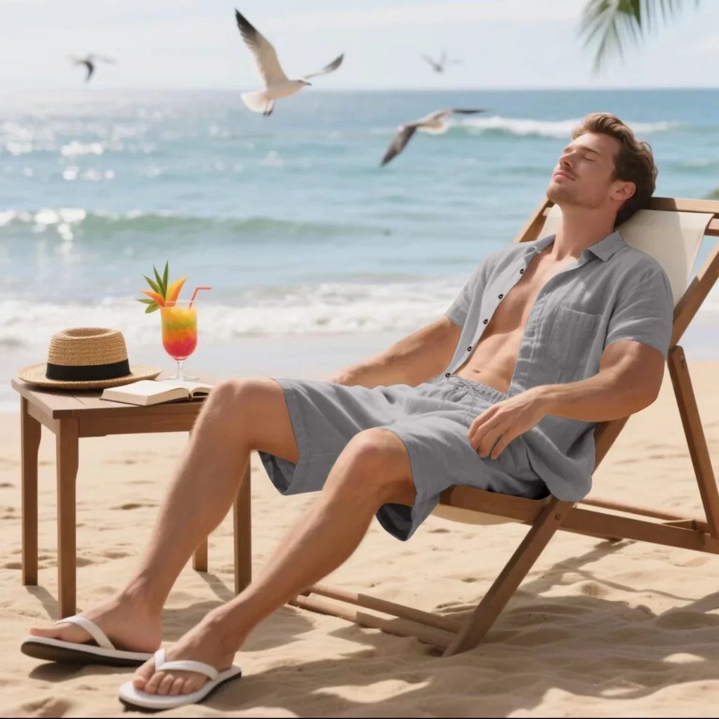 The Silverbrook Men’s Casual Retro Beach Set – Shirt & Shorts