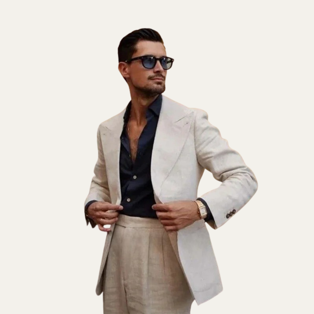 The Rossano Men’s Beige Linen Suit – Slim Fit Jacket & Pants Set