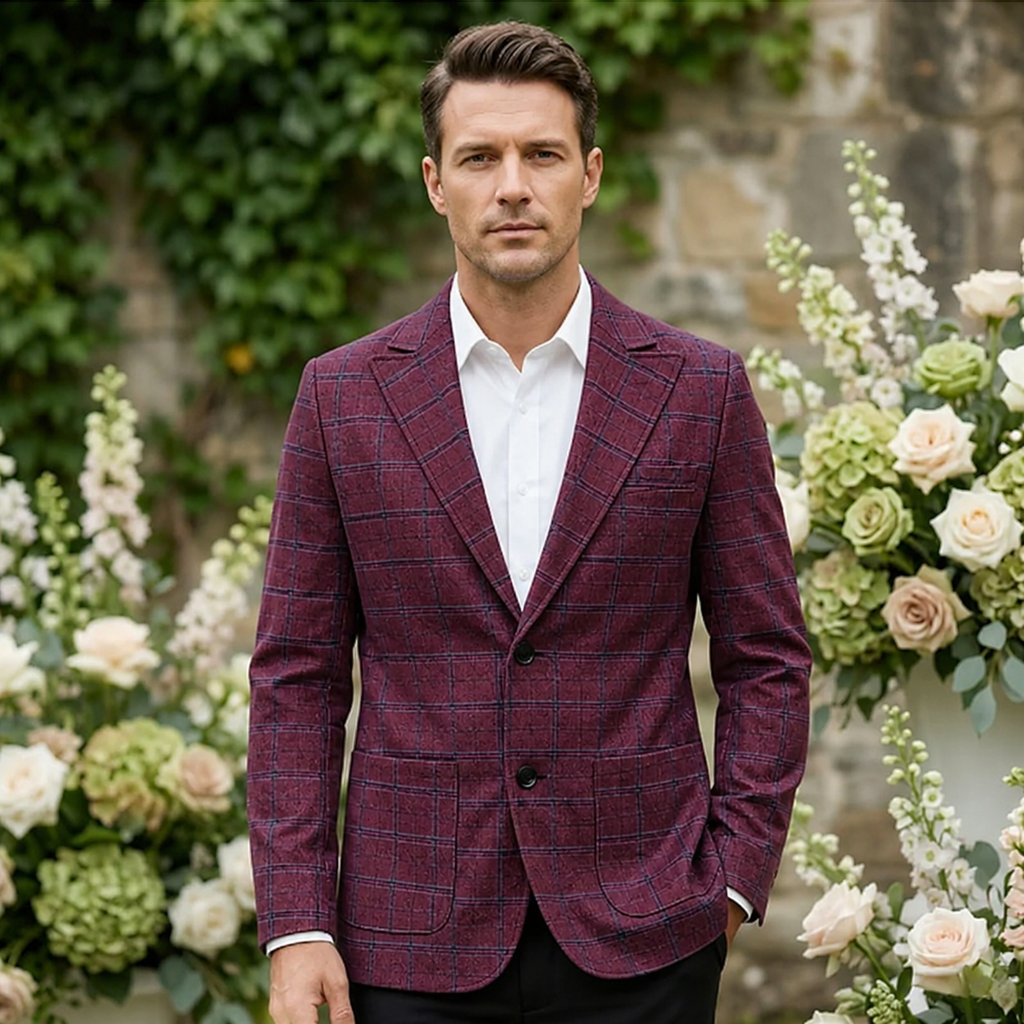 The Garda Porto Men’s Checked Double Breasted Plaid Blazer - Wedding Guest