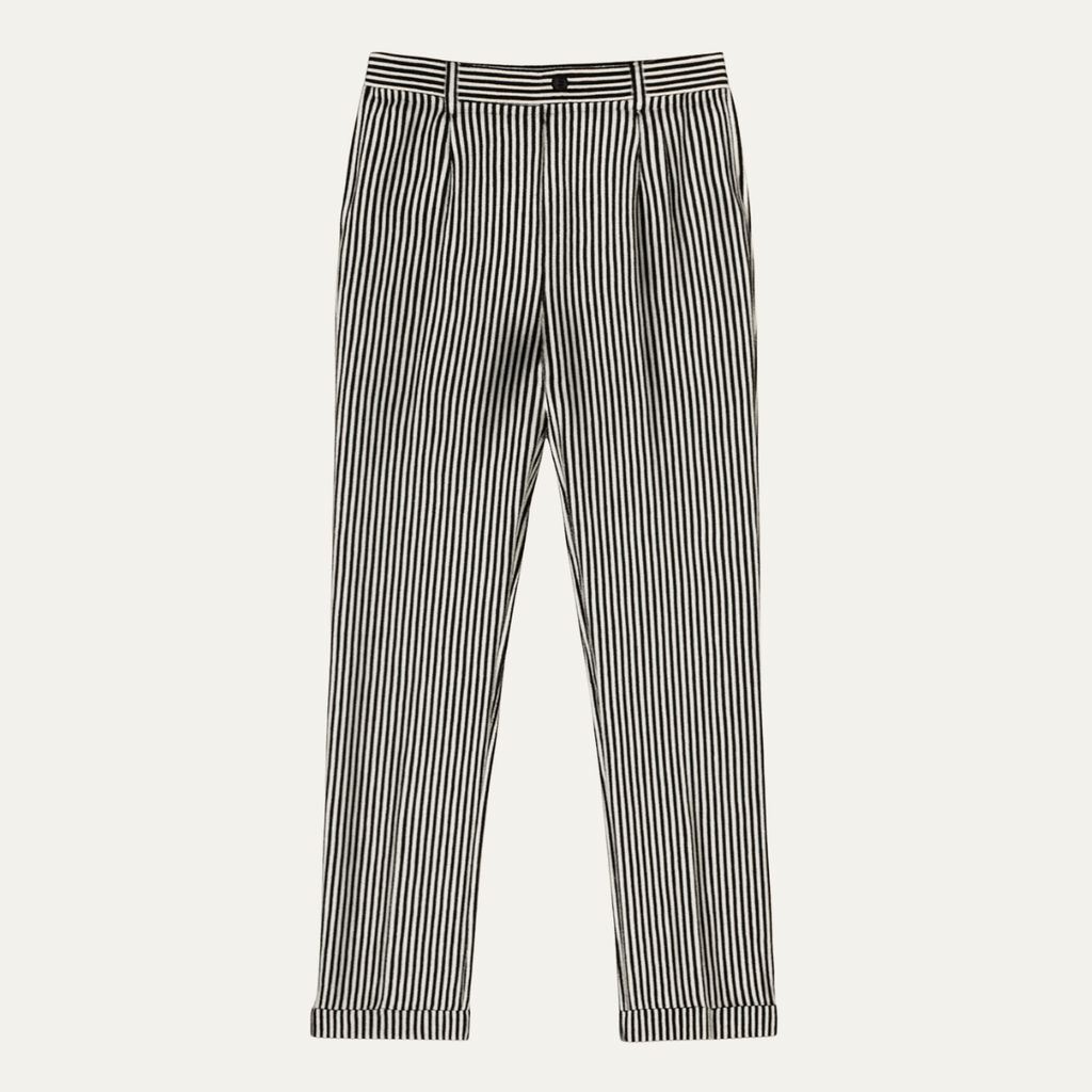 The Georgetown Men’s Striped Straight Leg Smart Casual Dress Pants - Black