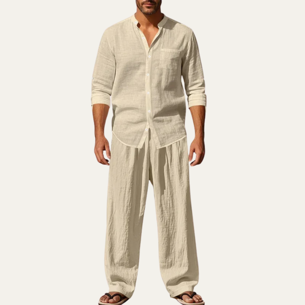The Meadowwood Men’s Casual Linen Two Piece Set – Shirt & Pants