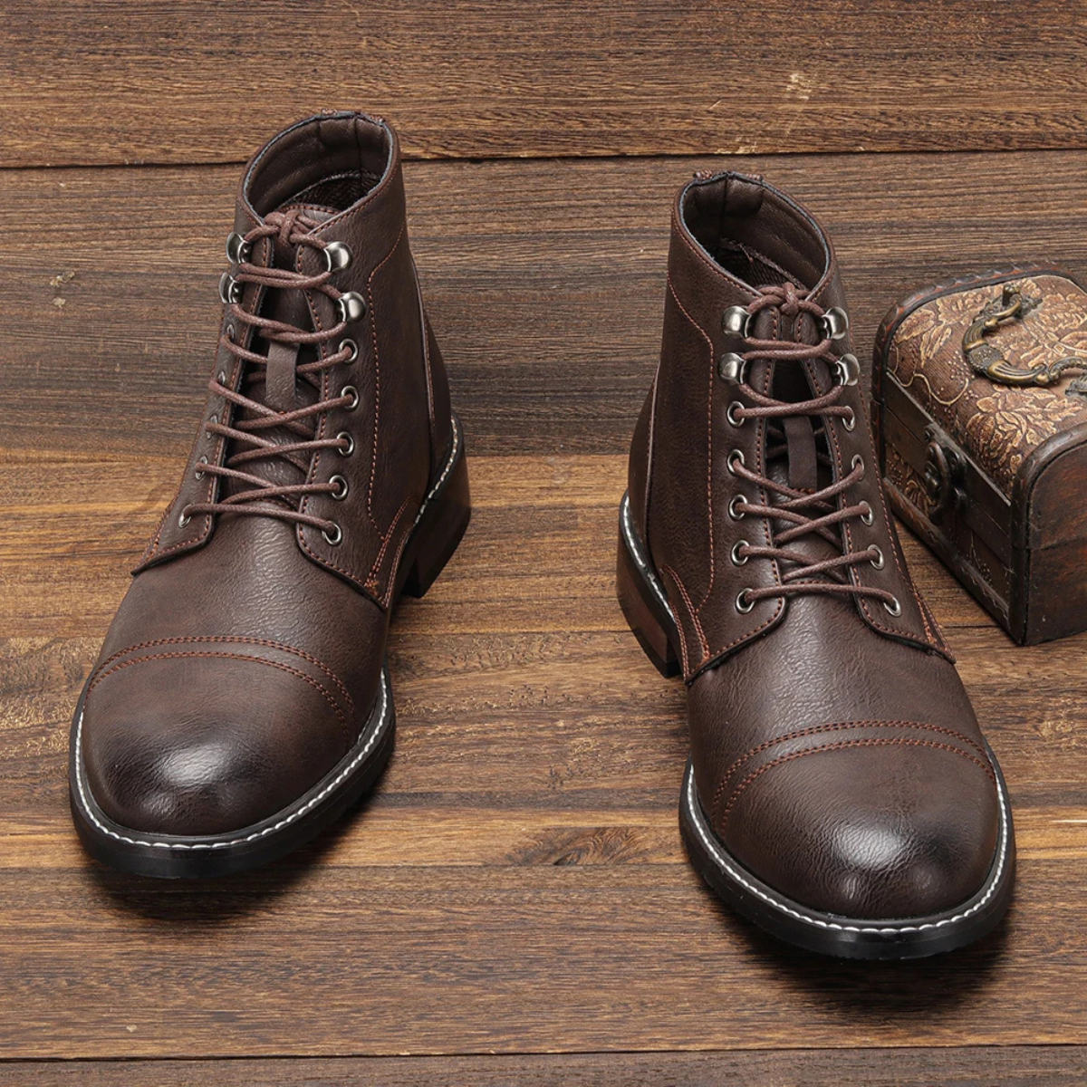 The Porto Cervo Men’s Durable  Faux Leather Lace Up Ankle Boots