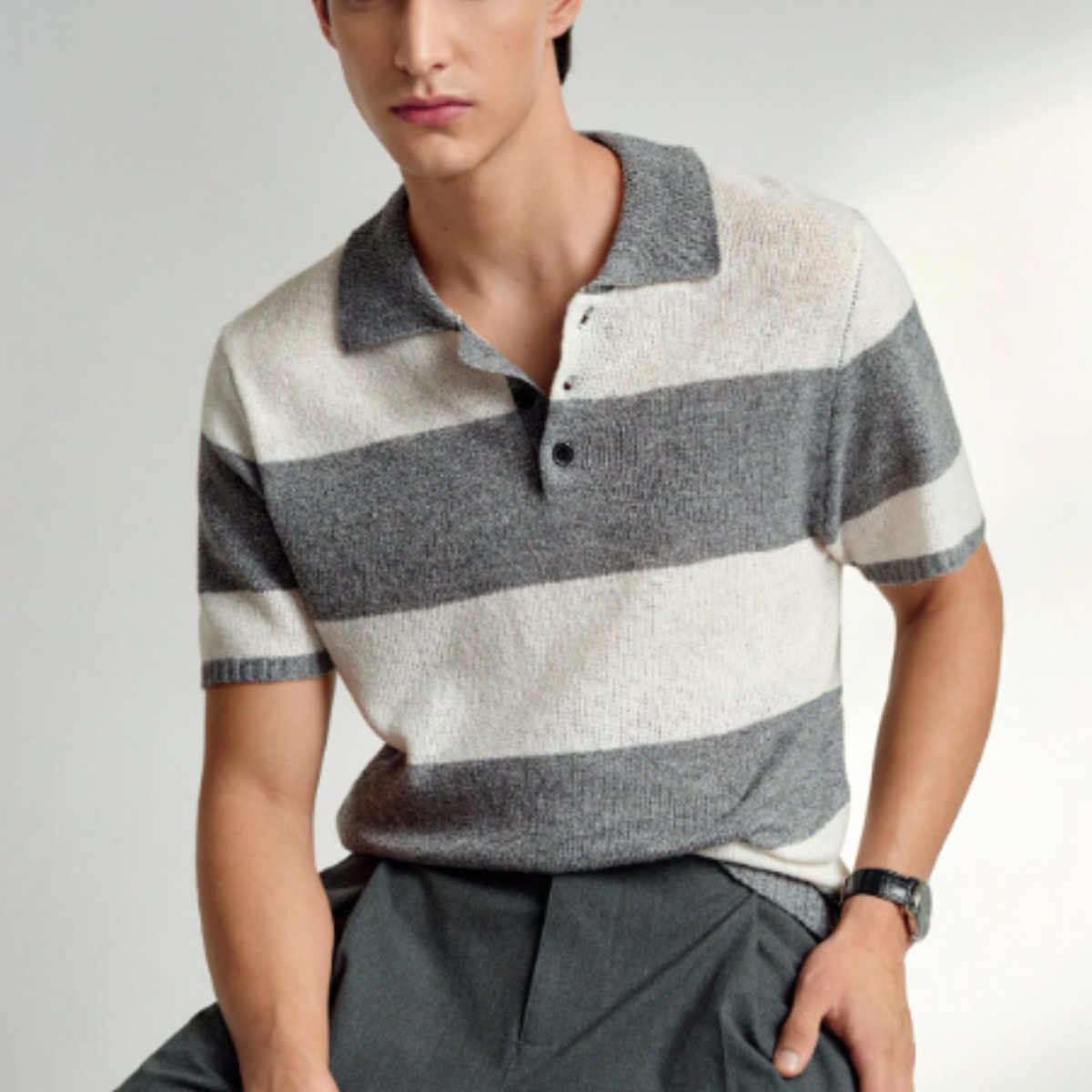 The Barangaroo Men’s Short Sleeve Knitted Polo Shirt Solid Color Breathable Top