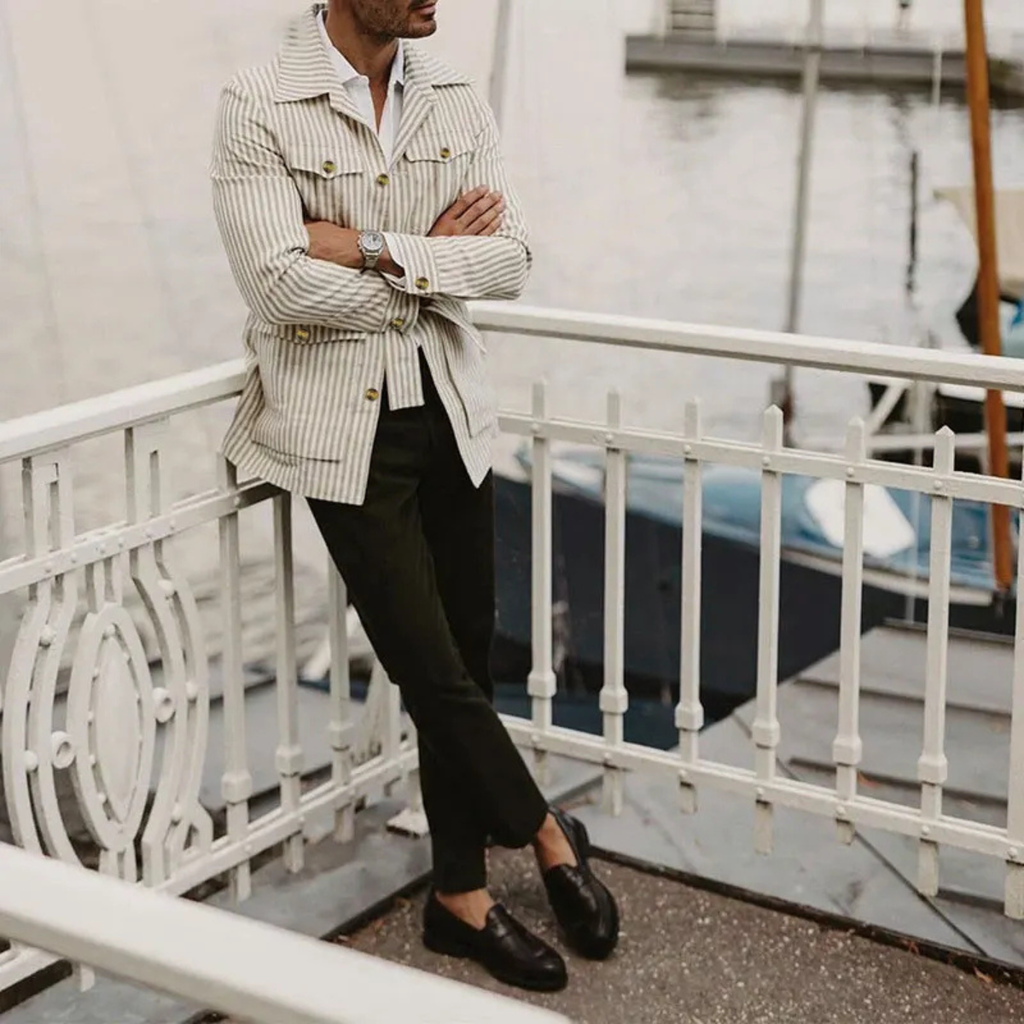 The Bramblewood Men’s Streetwear Striped Button Down Shirt with Pockets