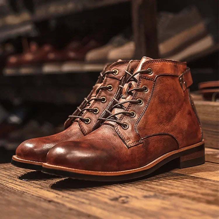The Lucca Men’s Lace Up Vintage Faux Leather Ankle Boots