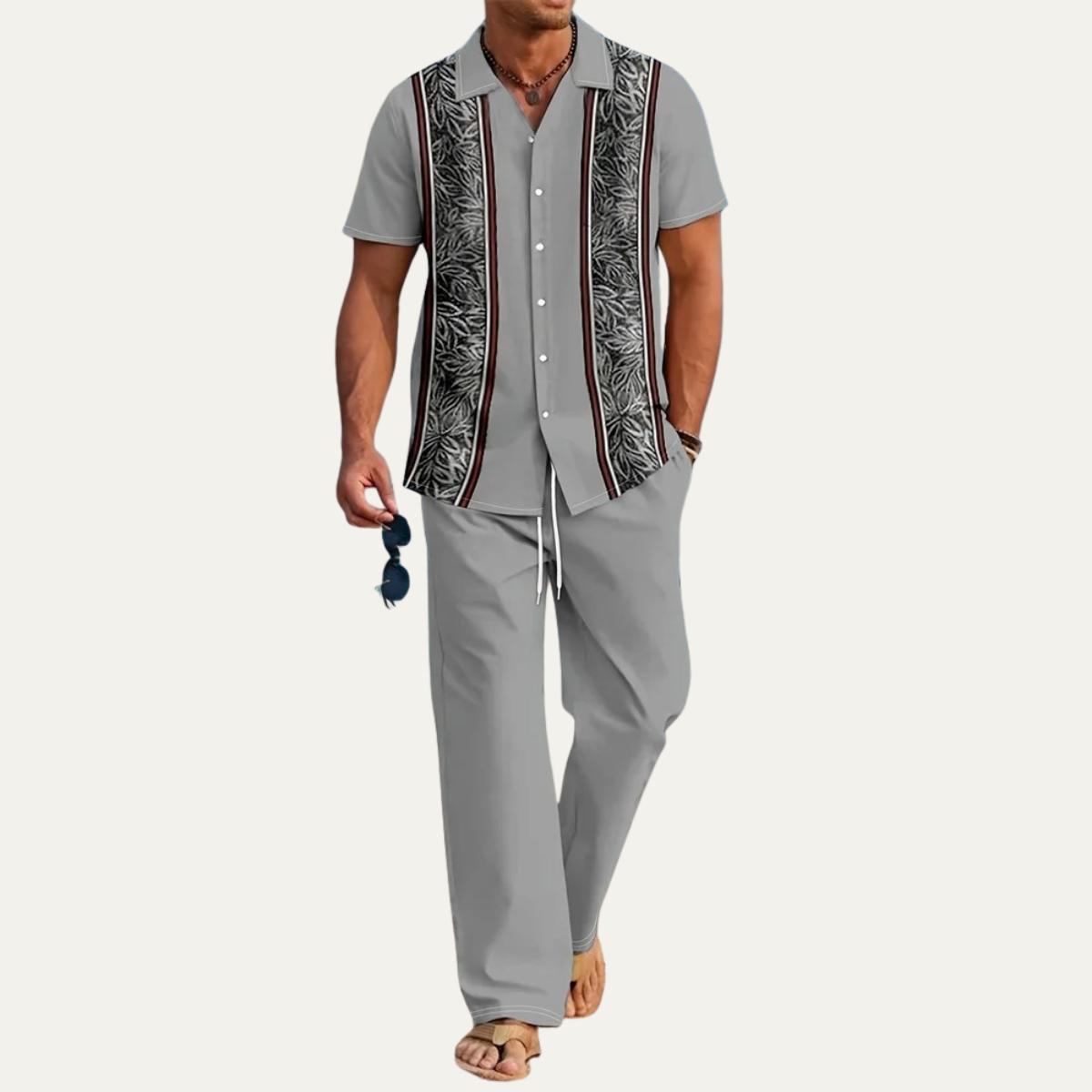 The Cortona Men’s Lightweight Striped 2 Piece Outfit Set – Shirt and Pants