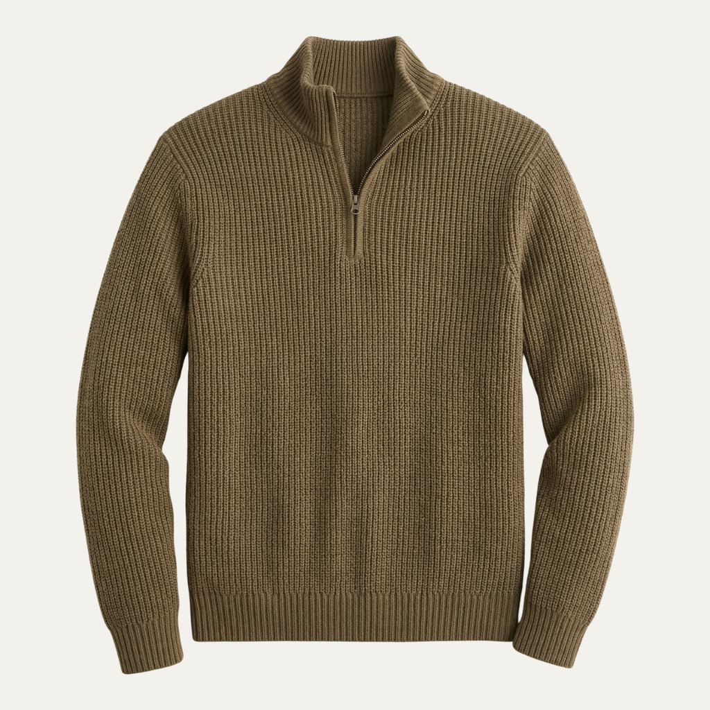 The Brighton Men's Merino Wool Sweater - Half Zip Knitted Pullover