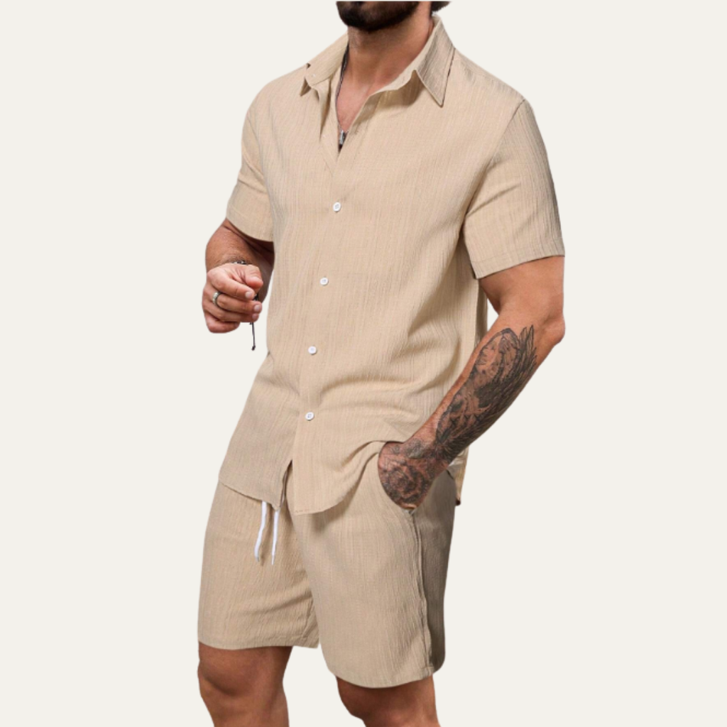 The Hillcrest Park Men’s Casual Co Ord Set – Button Up Shirt & Drawstring Shorts