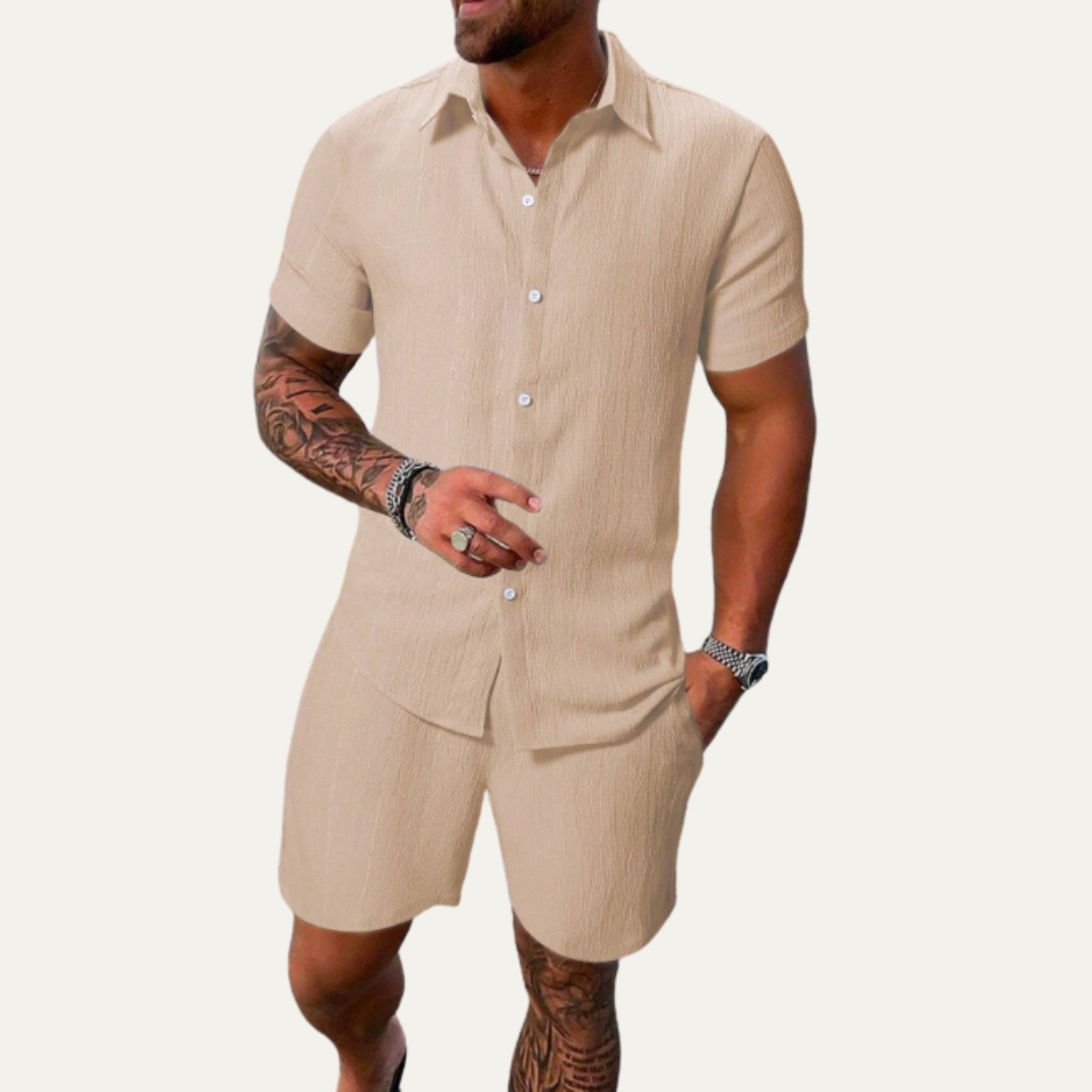 The Hillcrest Park Men’s Casual Co Ord Set – Button Up Shirt & Drawstring Shorts