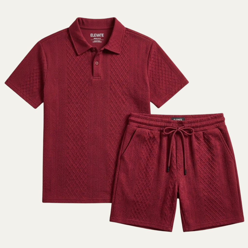 The Surrey Men’s Summer Jacquard Polo & Shorts Set – Lightweight Beach Outfit