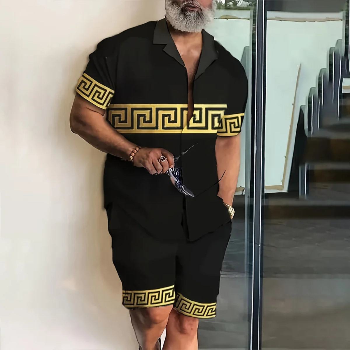 The Waterfall Park Men’s Trendy Print Set – Shirt & Short
