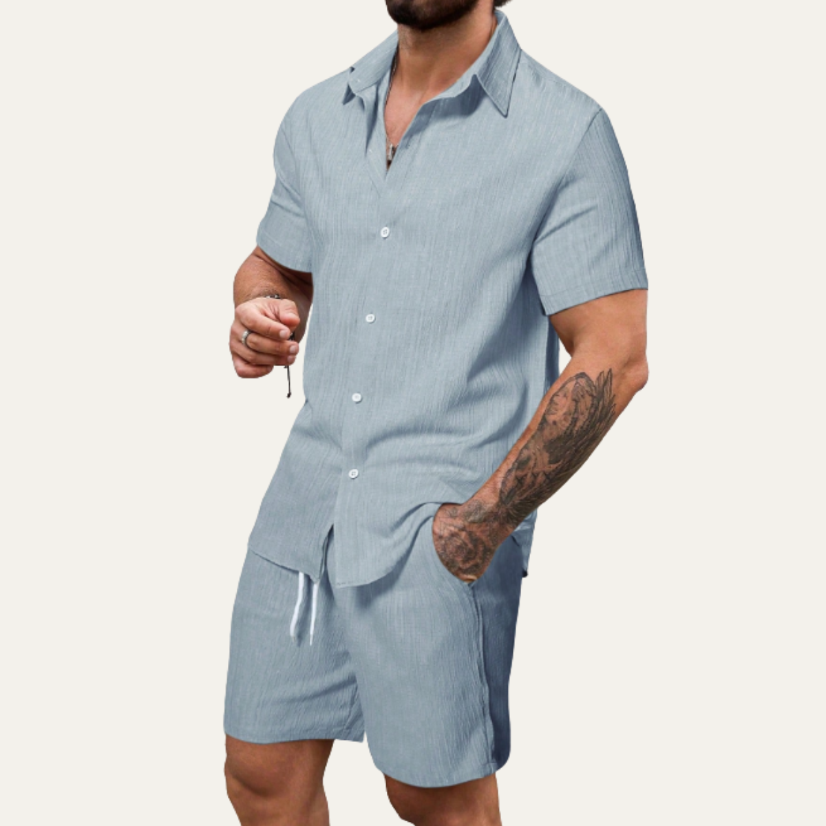 The Hillcrest Park Men’s Casual Co Ord Set – Button Up Shirt & Drawstring Shorts