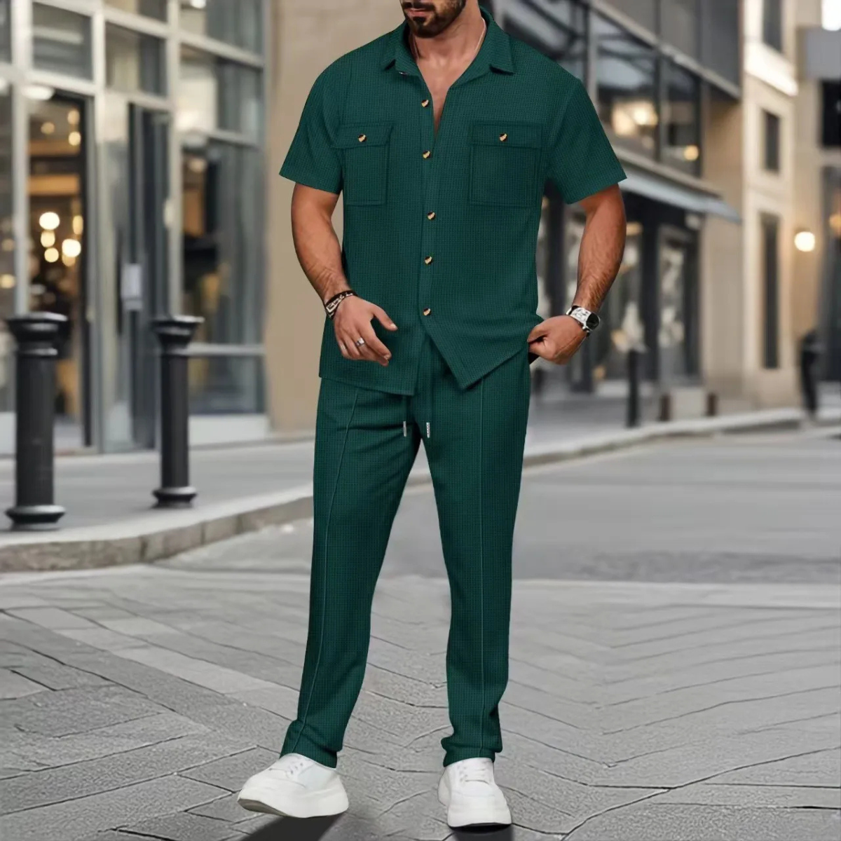 The Edgemont Men’s Casual Button Up Shirt & Pants Set