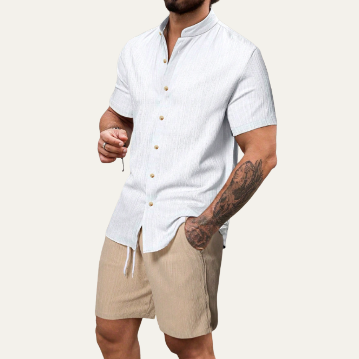 The Oakview Ridge Men’s Trendy Co Ord Set – Button Up Shirt & Drawstring Shorts