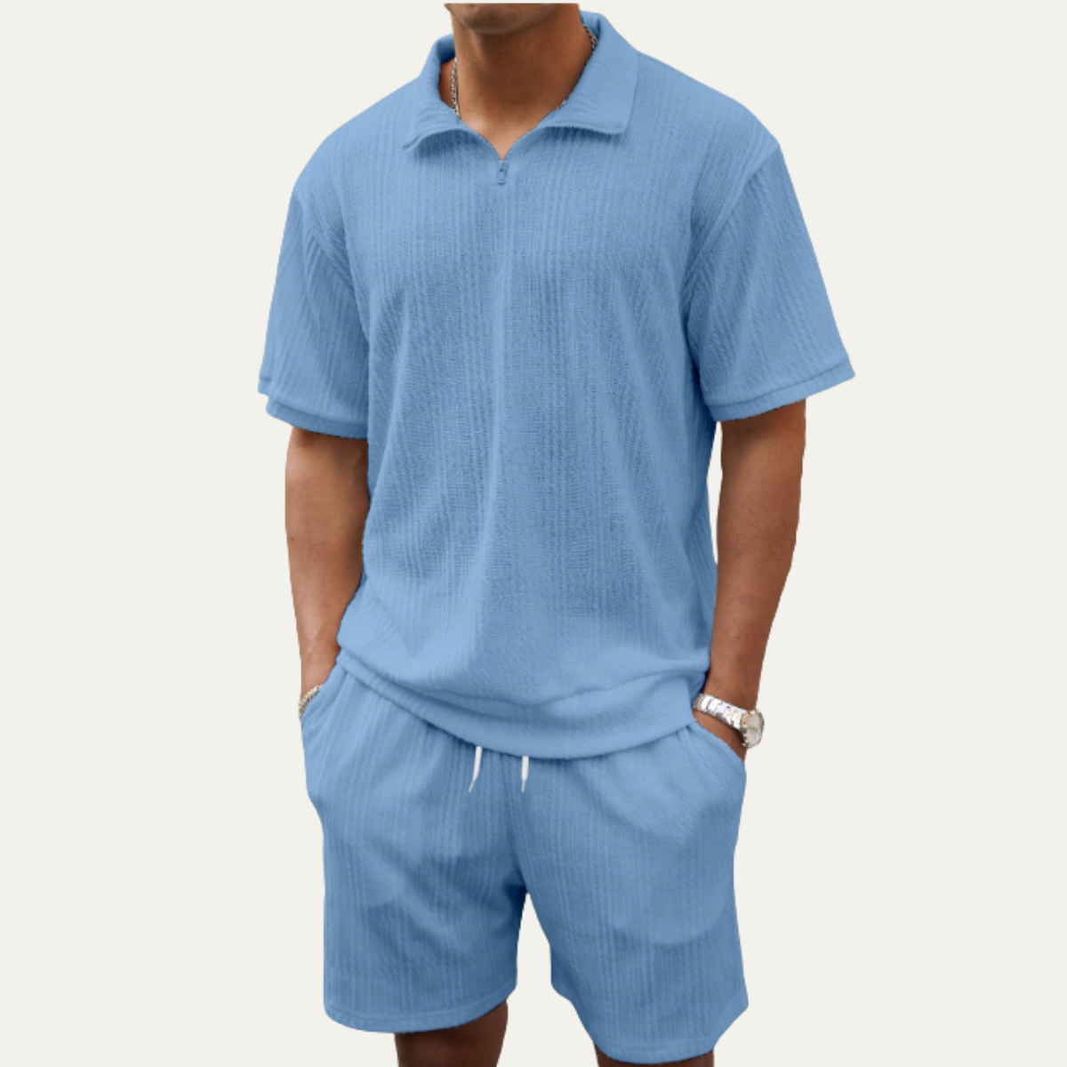 The Fairview Lane Men’s Solid Color Casual Set – Polo Shirt & Shorts