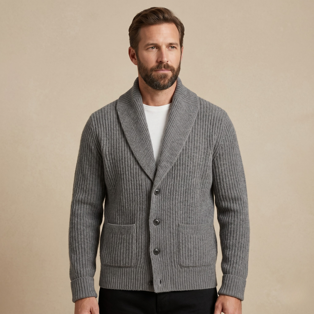 The Aldercrest Men’s Chunky Button Up Knitted Shawl Collar Cardigan