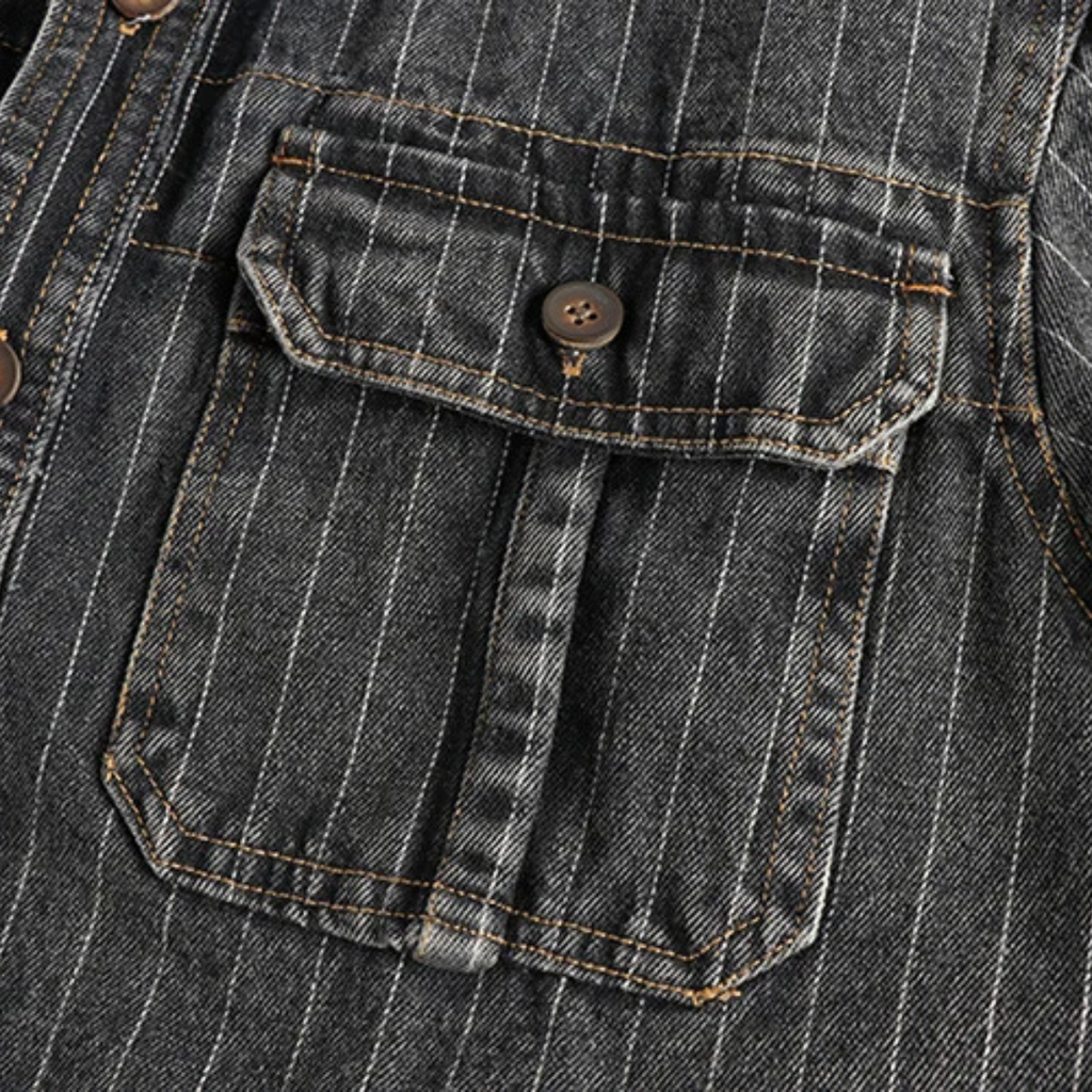 The Oakcrest Men’s Vintage Washed Vertical Stripe Denim Shirt Jacket – Dark Blue