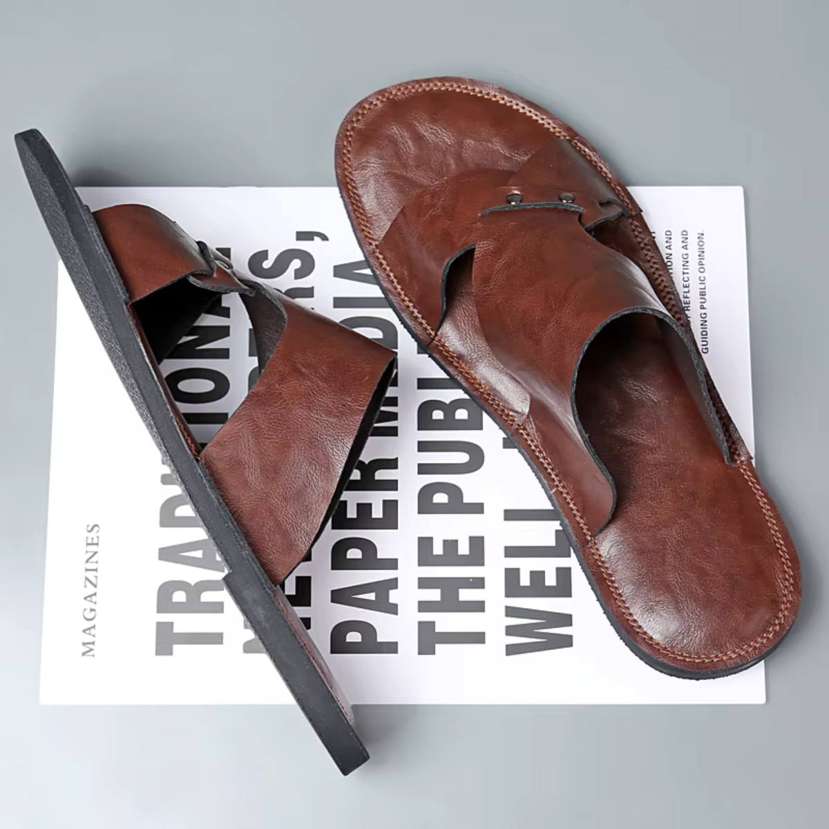 The Greenwich Men’s Leather Comfort Slide Sandals