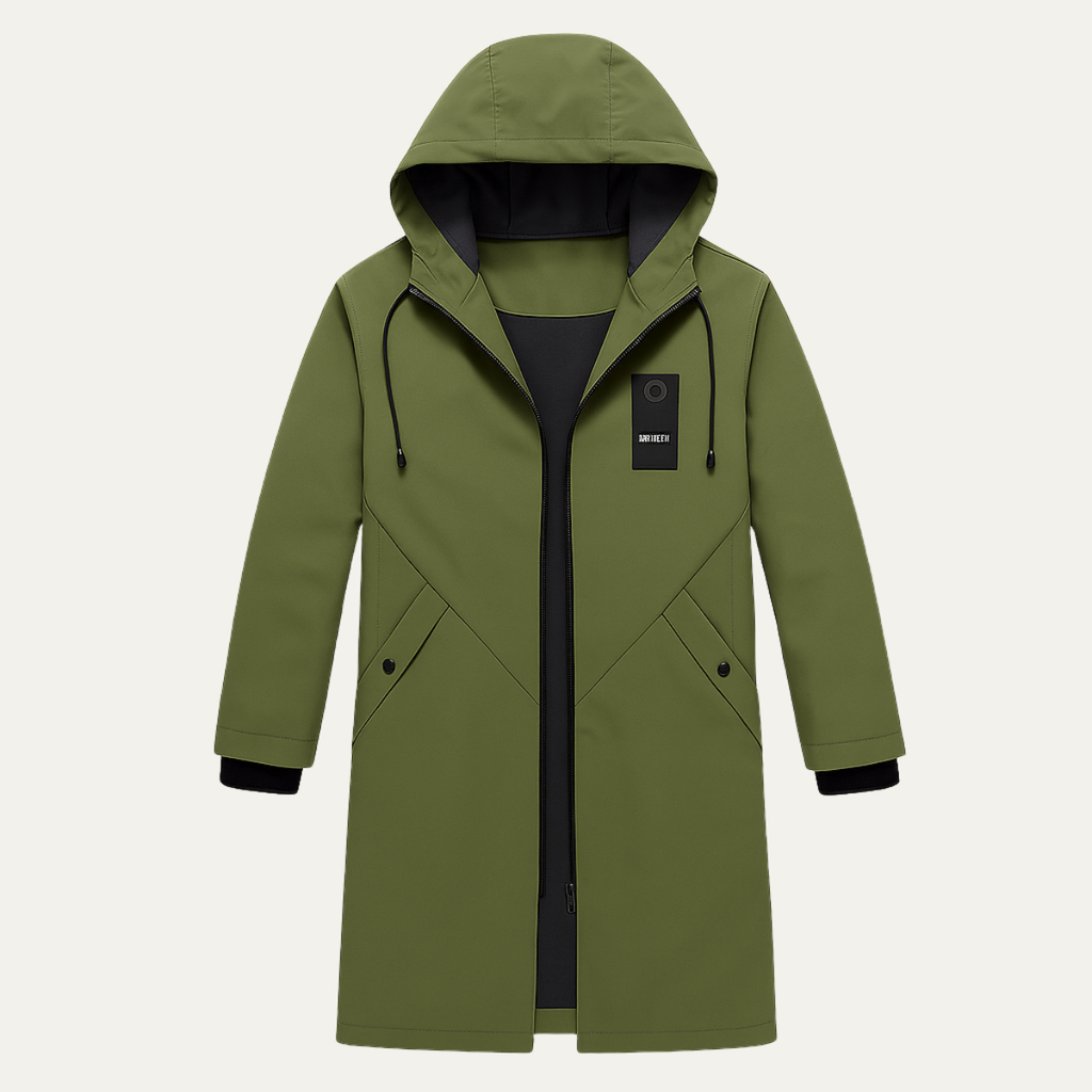 Men's Waterproof Long Rain Jacket – Windproof Hooded Casual Coat