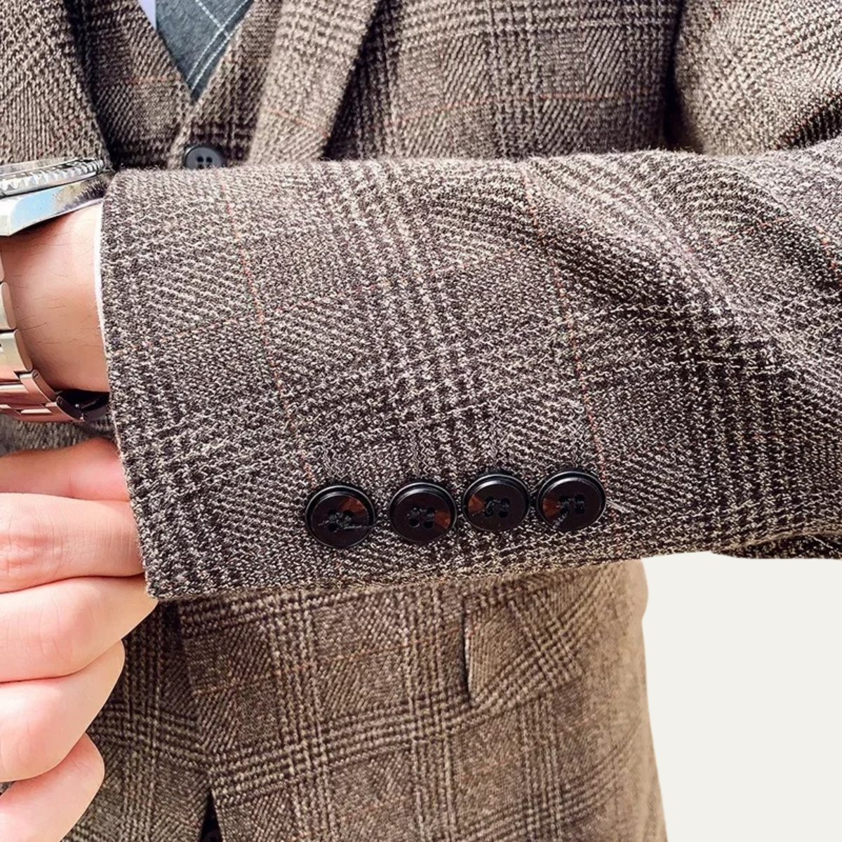 The Vigevano Men’s Plaid 3 Piece Suit – Blazer Vest and Pants Formal Set