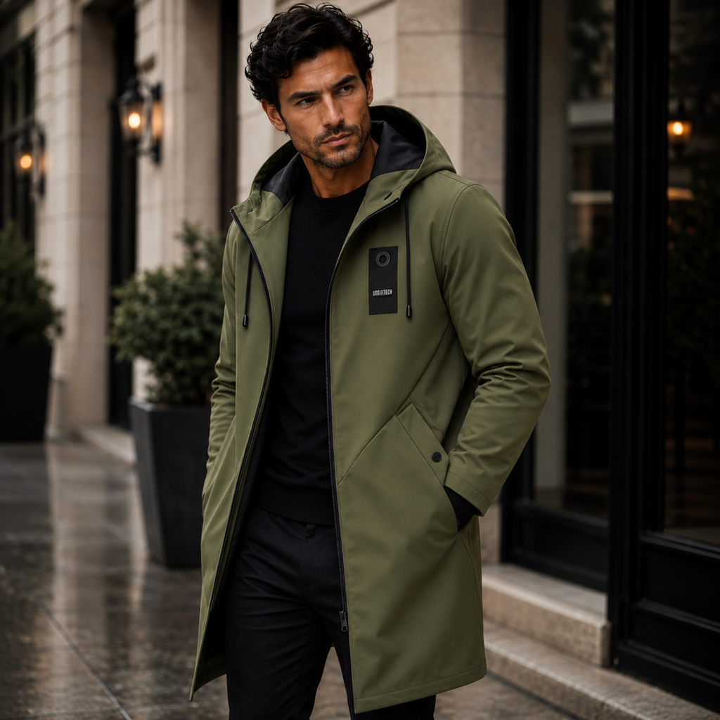 The Crestfall Men's Waterproof Long Rain Jacket – Windproof Hooded Casual Coat