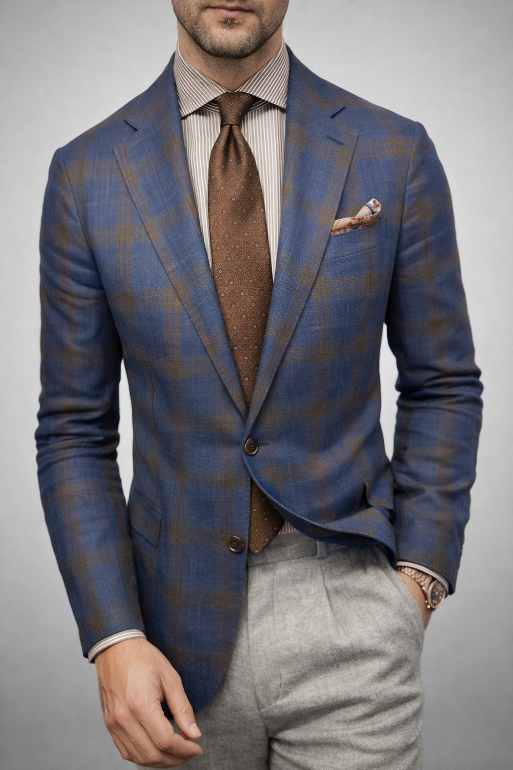 The Garda Porto Men’s Checked Double Breasted Plaid Blazer