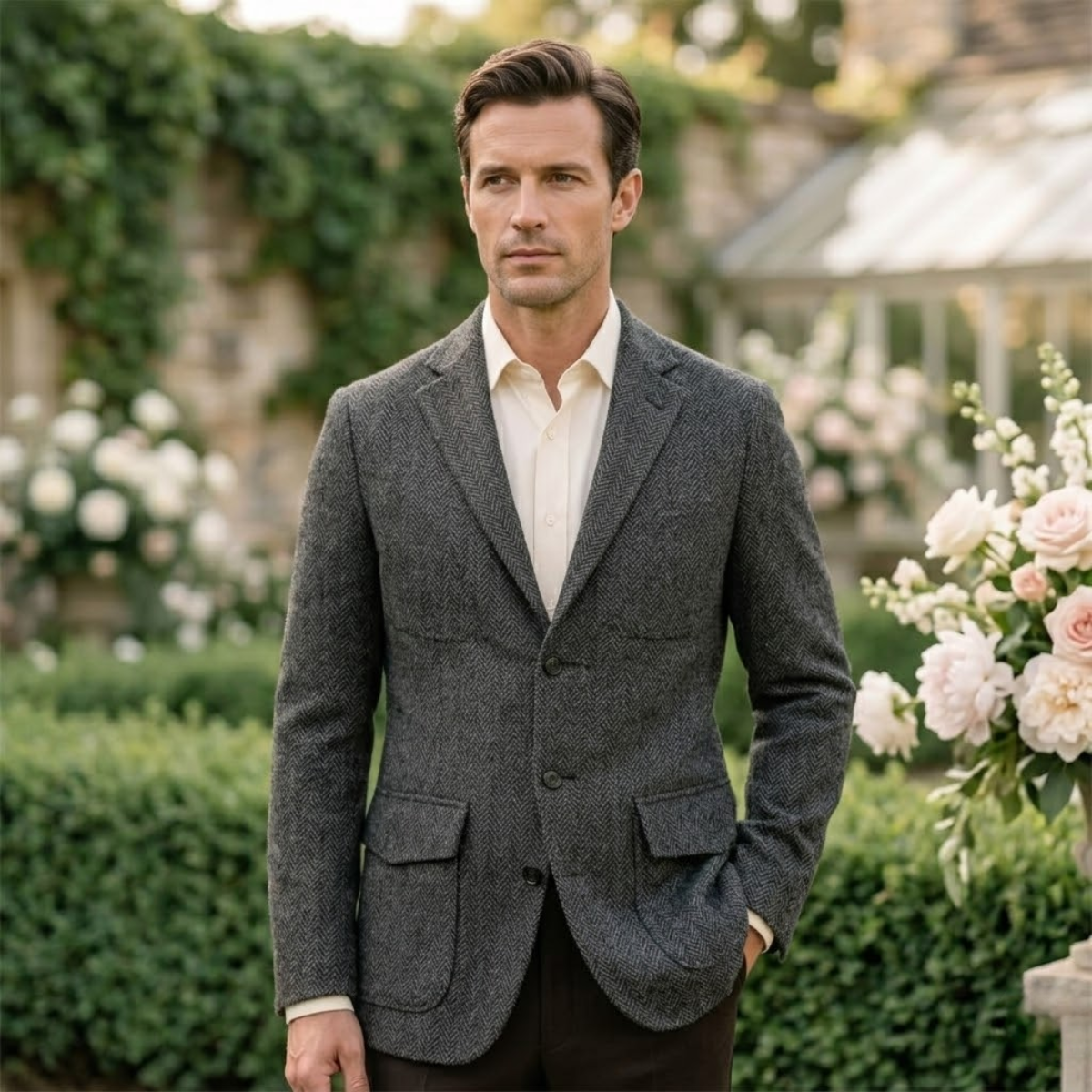 The Soveria Men’s Single Breasted Herringbone Tweed Blazer - Wedding Guest