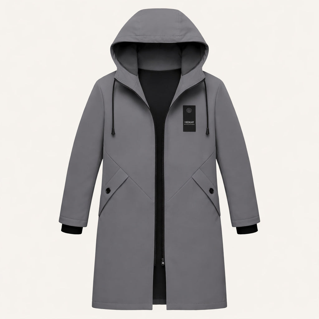 Men's Waterproof Long Rain Jacket – Windproof Hooded Casual Coat