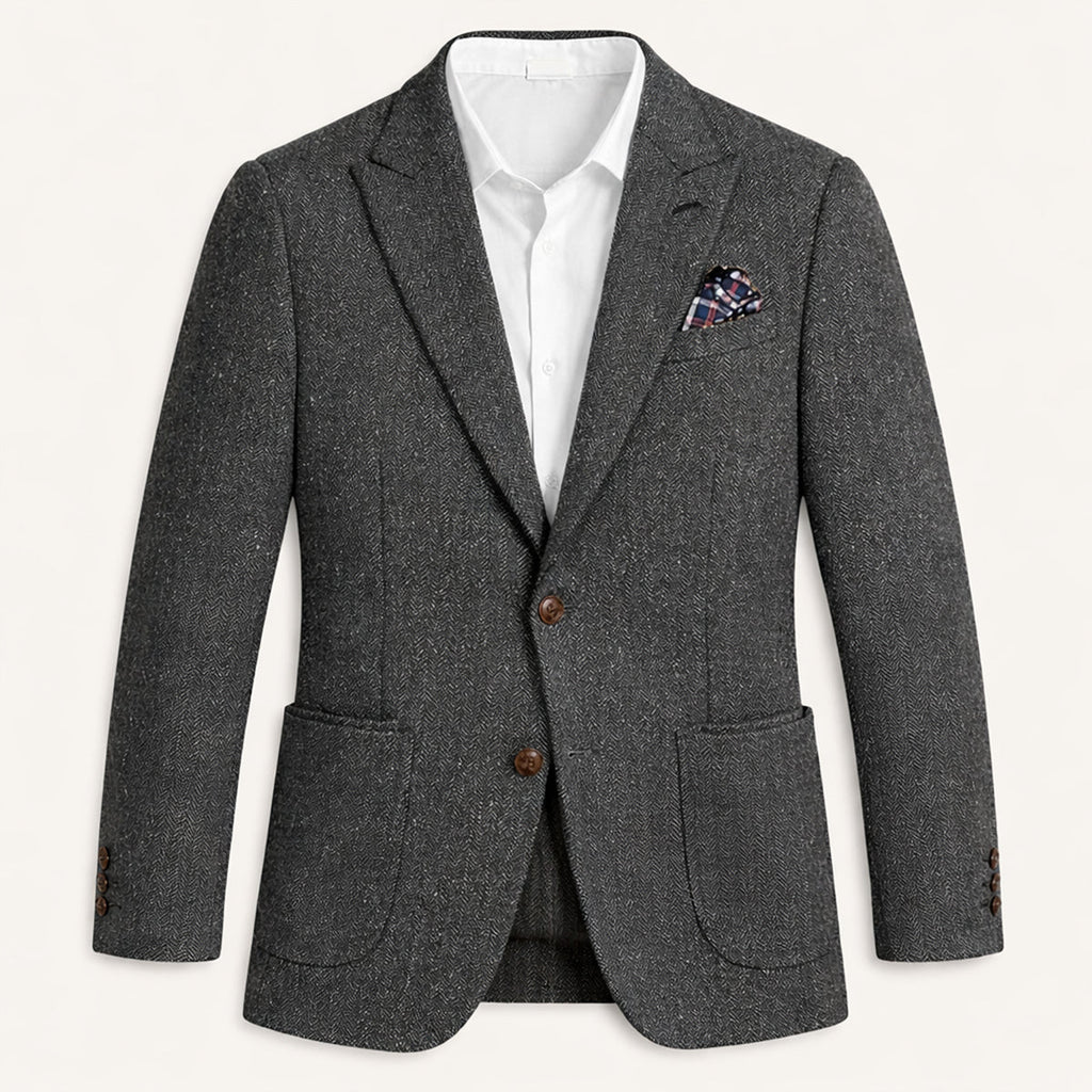 The Domaso Men’s Business Herringbone Single Breasted Tweed Blazer - Wedding Guest