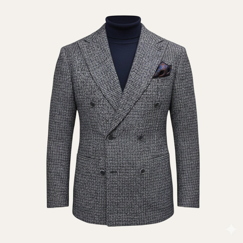 Men’s Checked Double Breasted Plaid Blazer - Wedding Guest